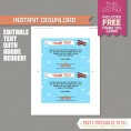 Vintage Airplane Party Ticket Invitation with FREE Thank you Card! 